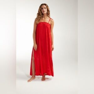 NWT Hermoza Susanna cinched red maxi dress boho feminine beachy elegant flowy